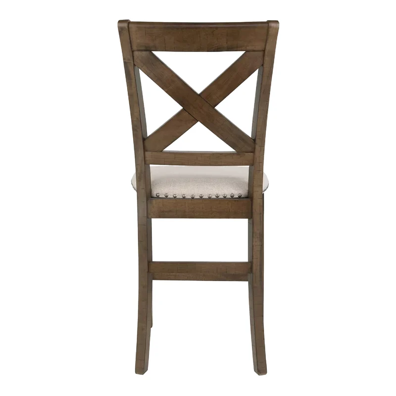 Ensemble de 2 tabourets de bar en bois avec assise rembourrée en tissu beige - Moriville