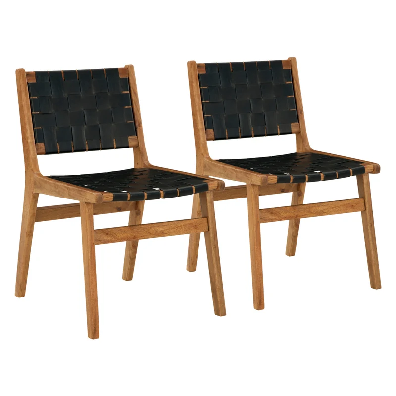 Ensemble de 2 chaises de salle à manger en bois et sangles de cuir - Fortmaine