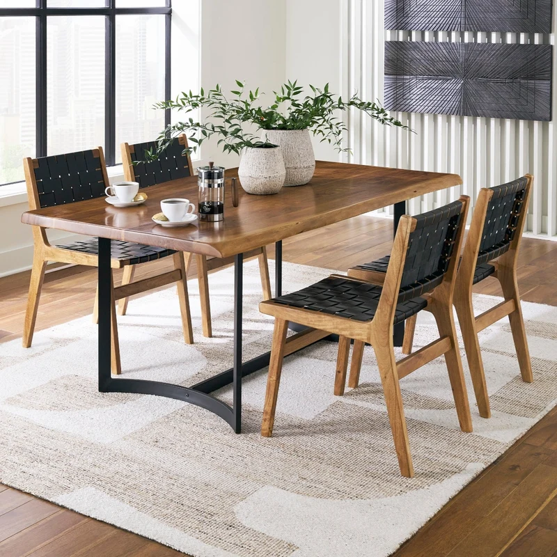 Ensemble de 2 chaises de salle à manger en bois et sangles de cuir - Fortmaine