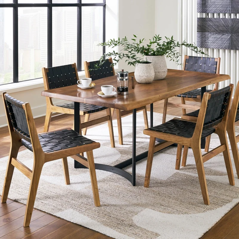Ensemble de 2 chaises de salle à manger en bois et sangles de cuir - Fortmaine