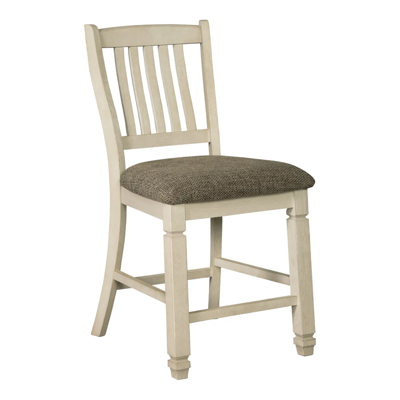 Ensemble de 2 tabourets de bar en bois avec assise rembourrée en tissu brun - Bolanburg