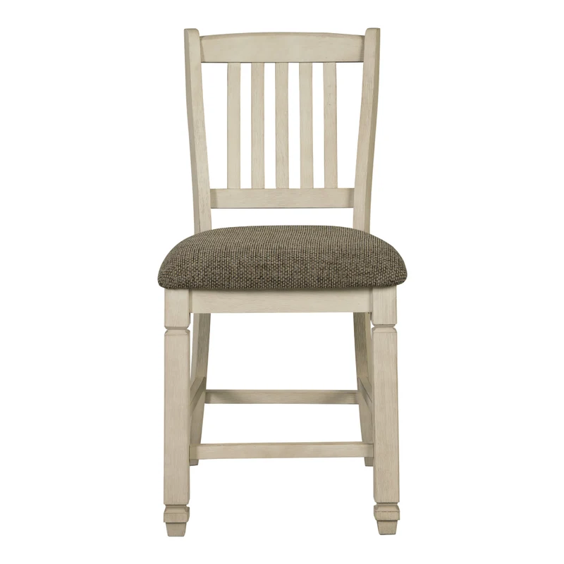 Ensemble de 2 tabourets de bar en bois avec assise rembourrée en tissu brun - Bolanburg