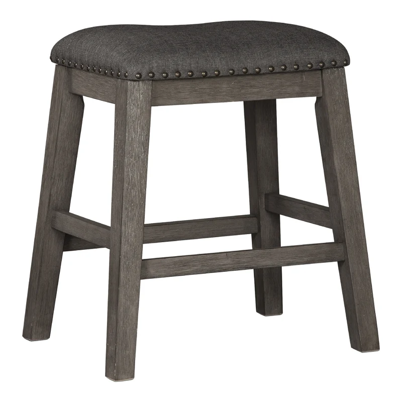 Ensemble de 2 tabourets de comptoir en bois avec assise rembourrée en tissu gris - Caitbrook