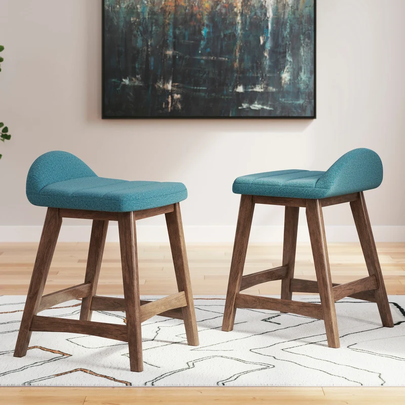 Ensemble de 2 tabourets de bar en bois avec assise rembourrée en tissu - Lyncott