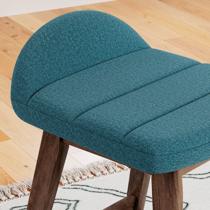 Ensemble de 2 tabourets de bar en bois avec assise rembourrée en tissu - Lyncott