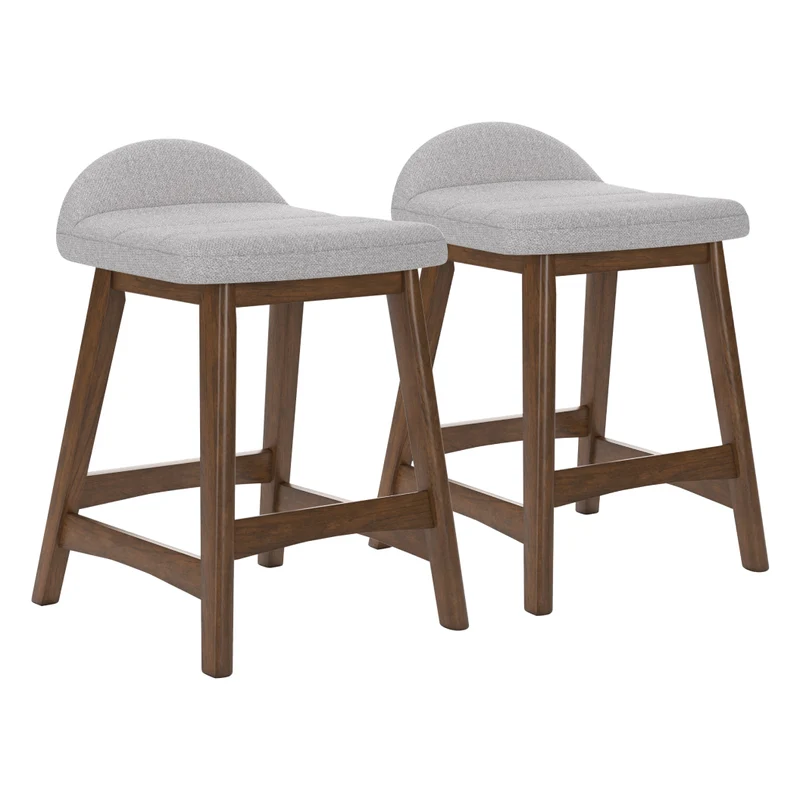 Ensemble de 2 tabourets de bar en bois avec assise rembourrée en tissu - Lyncott