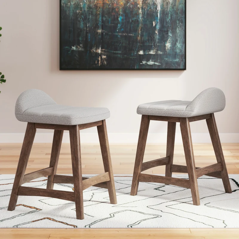 Ensemble de 2 tabourets de bar en bois avec assise rembourrée en tissu - Lyncott