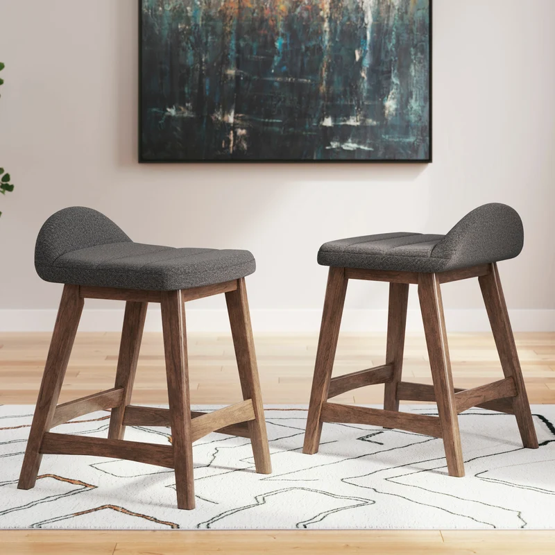 Ensemble de 2 tabourets de bar en bois avec assise rembourrée en tissu - Lyncott