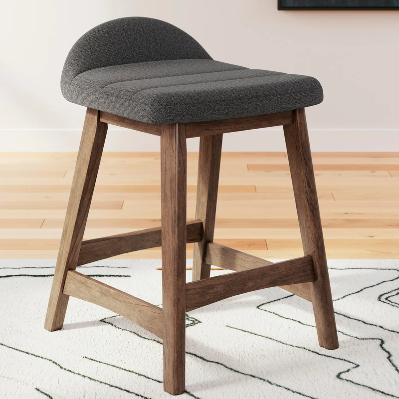 Ensemble de 2 tabourets de bar en bois avec assise rembourrée en tissu - Lyncott