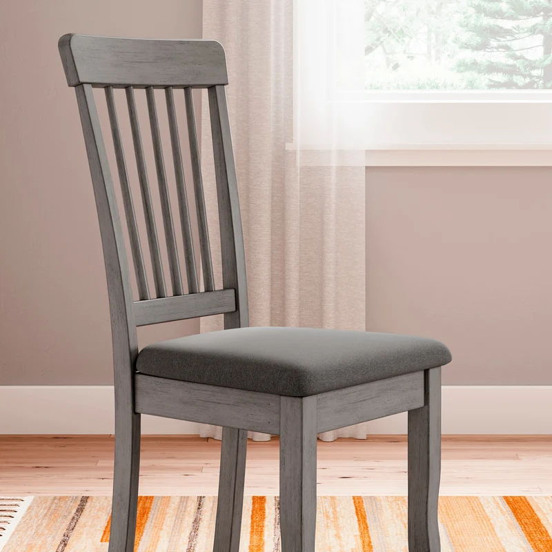 Ensemble de 2 chaises de salle à manger en bois avec assise rembourrée en tissu gris - Shullden