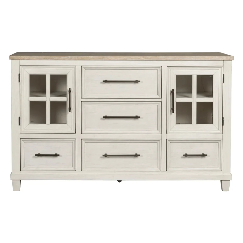 Bureau à 5 tiroirs et 2 portes en bois/placage bicolore - Shaybrock