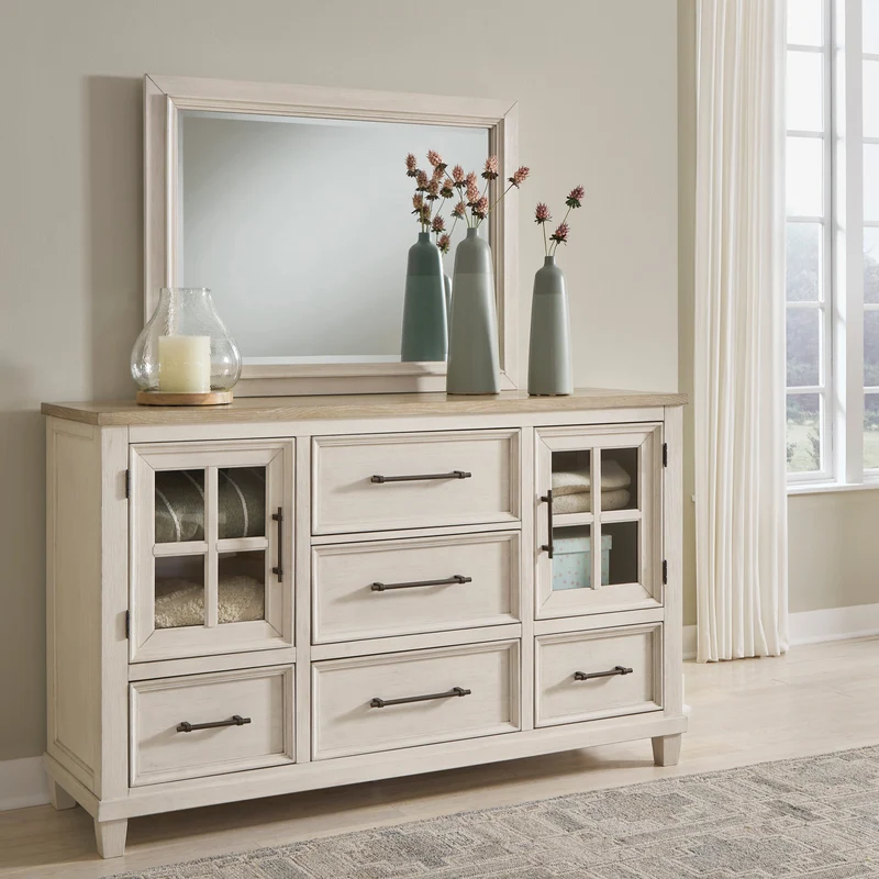 Bureau à 5 tiroirs et 2 portes en bois/placage bicolore - Shaybrock