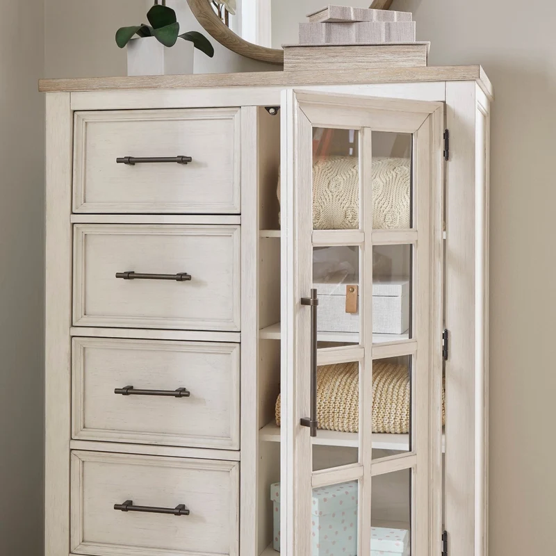 Commode à 5 tiroirs et 1 porte en bois/placage bicolore - Shaybrock