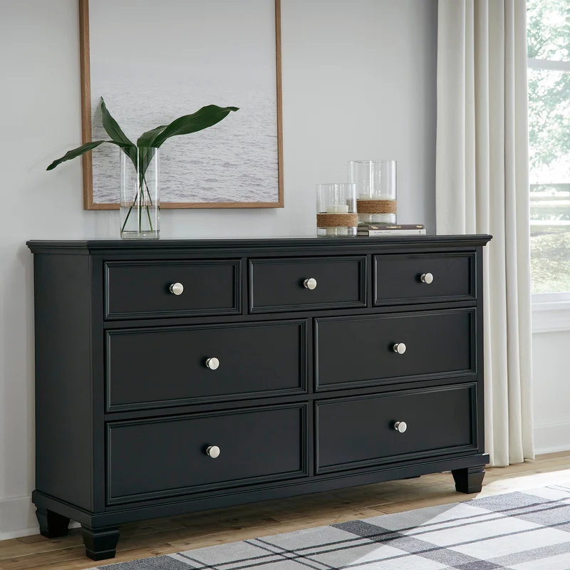 Bureau à 7 tiroirs en bois/placage noir - Lanolee