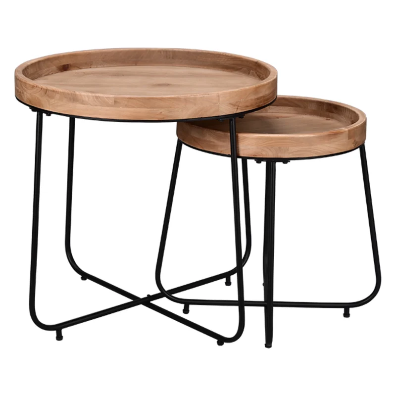 Table d'appoint ronde en bois naturel et métal noir - Jil