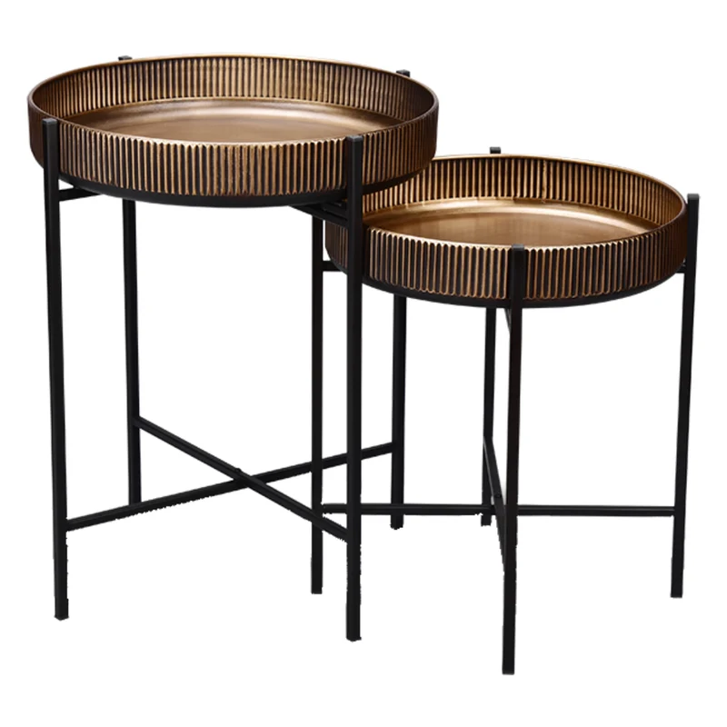 Table d'appoint ronde en métal doré et noir - Jane