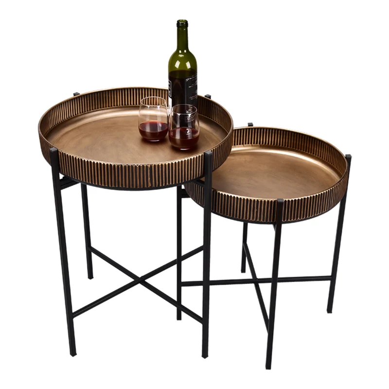 Table d'appoint ronde en métal doré et noir - Jane