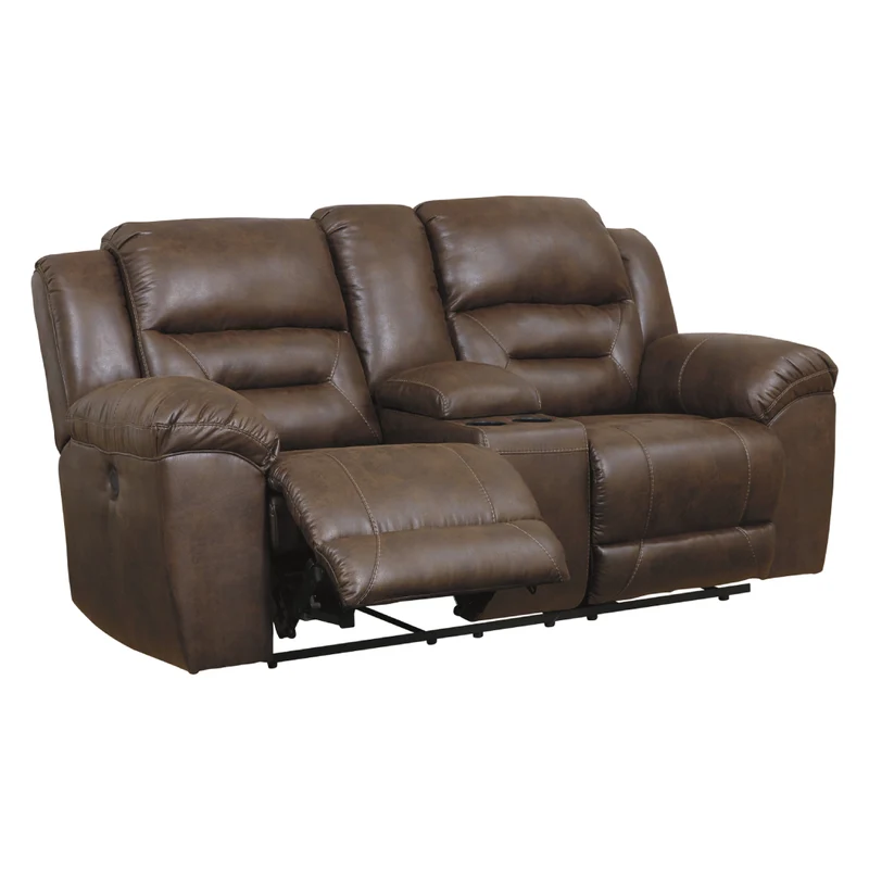 Causeuse inclinable motorisée aspect cuir avec console - Stoneland