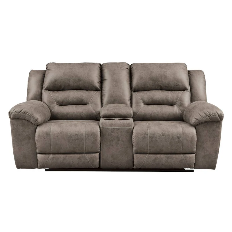Causeuse inclinable motorisée aspect cuir avec console - Stoneland