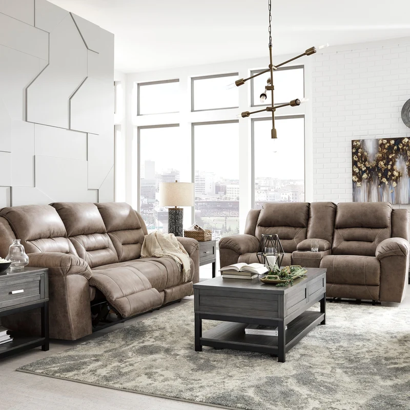 Causeuse inclinable motorisée aspect cuir avec console - Stoneland