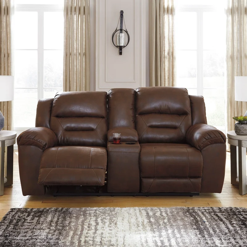 Causeuse inclinable aspect cuir avec console - Stoneland