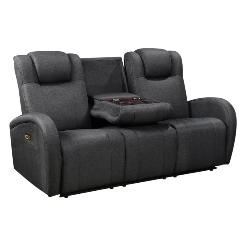 Sofa inclinable motorisé en tissu et en cuir avec table centrale rabattable et chargeur sans fil - Marseille