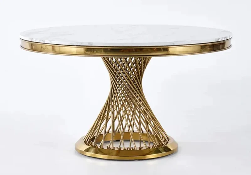 Table à manger ronde dorée marbre blanc - Luc