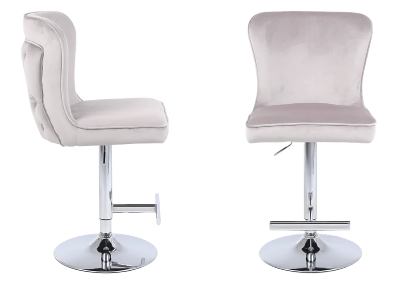 Chaise de bar capitonnée velours beige argent - Enzo x2