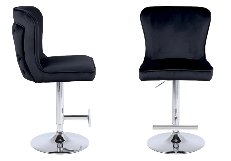 Chaise de bar capitonnée velours noir argent - Enzo x2