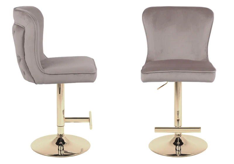 Chaise de bar capitonnée velours taupe dorée - Enzo x2