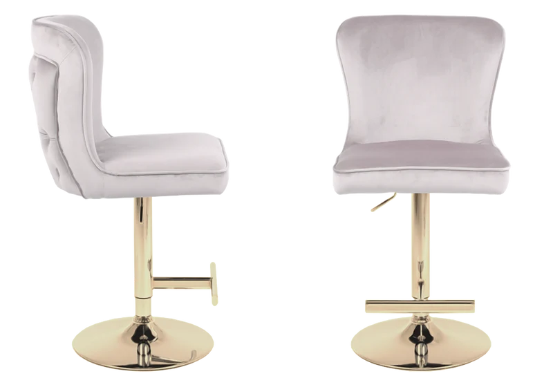 Chaise de bar capitonnée velours beige dorée - Enzo x2