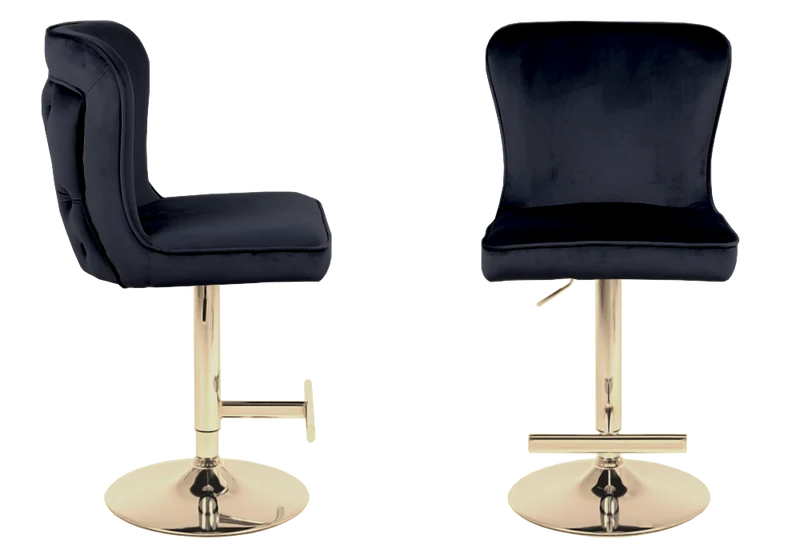 Chaise de bar capitonnée velours noir dorée - Enzo x2
