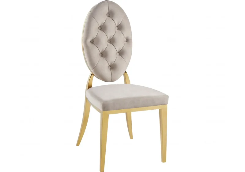 Chaise médaillon capitonnée velours taupe doré - Neo x4