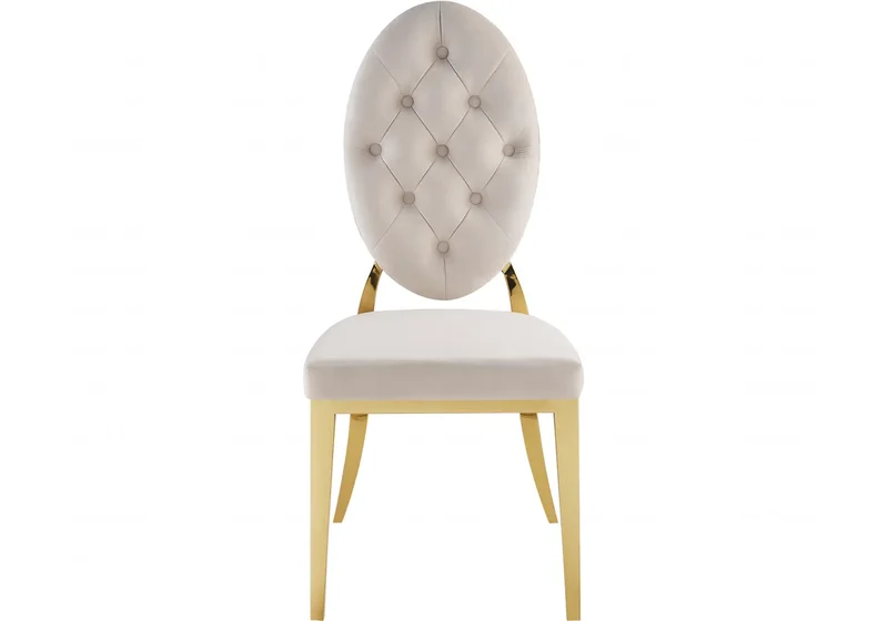 Chaise médaillon capitonnée velours beige doré - Neo x4