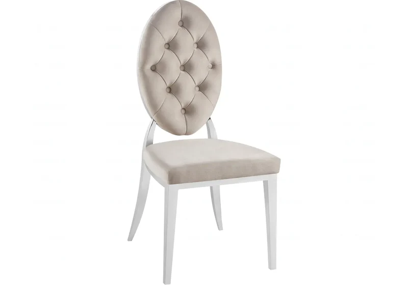 Chaise médaillon capitonnée velours taupe argent - Neo x4