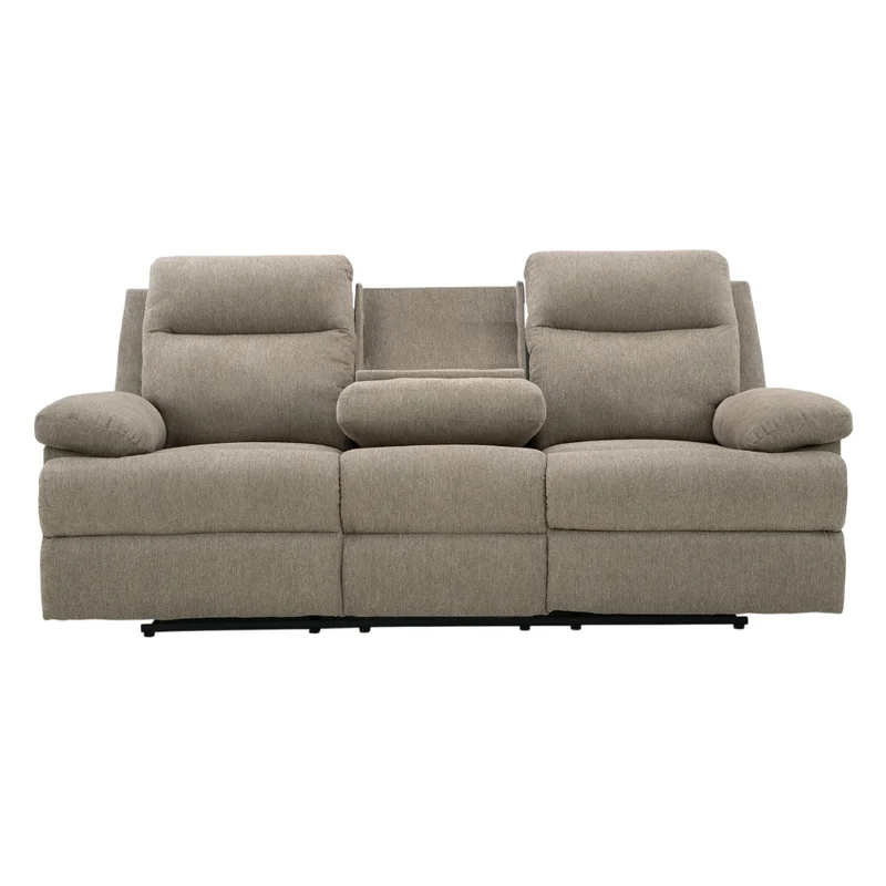 Sofa inclinable en tissu chenille taupe avec table centrale rabattable - Side-Swipe