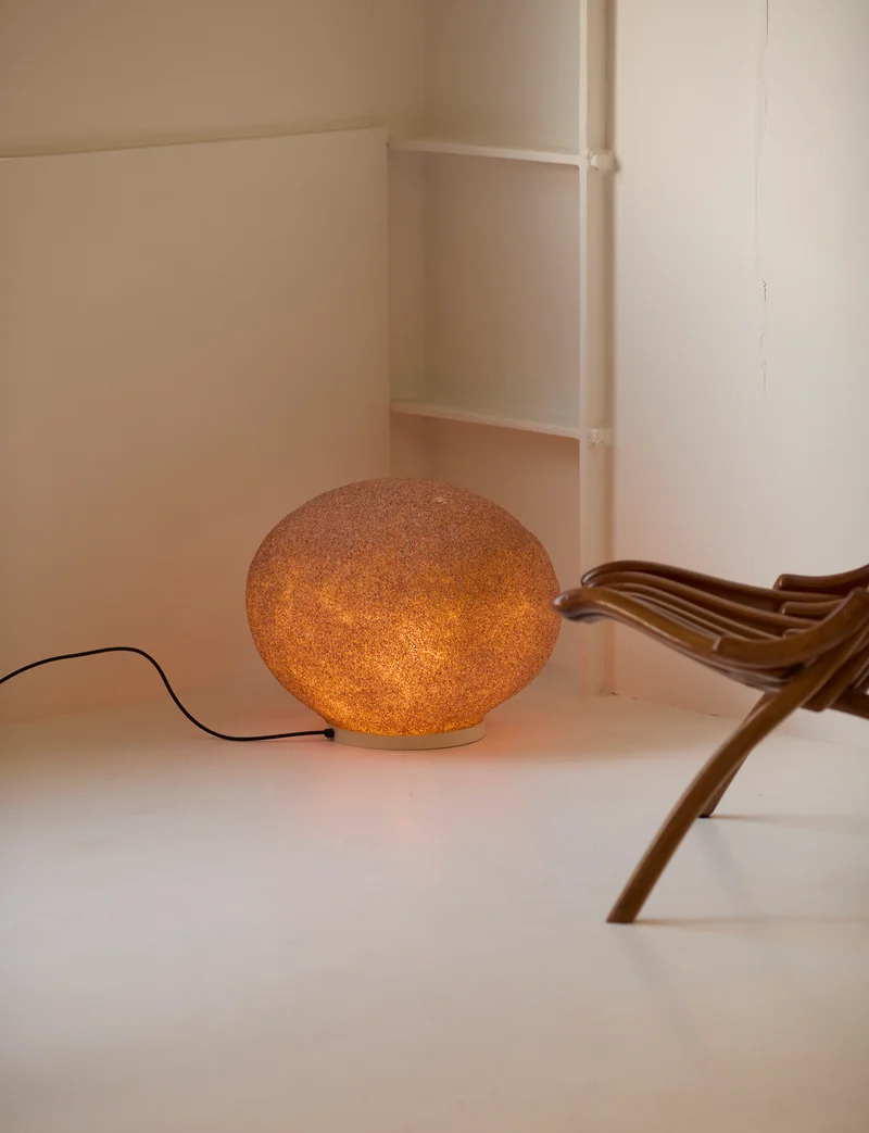 Vintage Marble Floor Lamp in Fiberglass - Extra Large Moon Rock Collection c.1970, 1970s