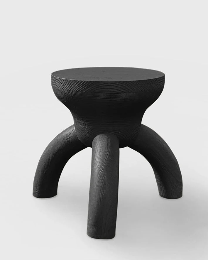 ELEMENTOS Set of Stools, Sandblasted Pine with Black Finish by Daniel Couttolenc