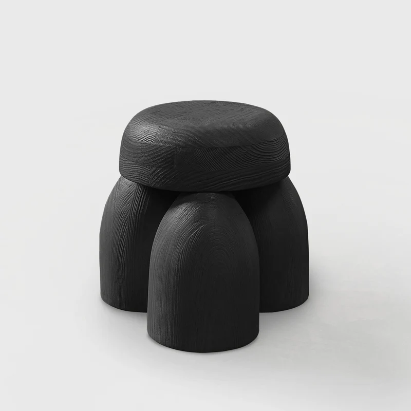 ELEMENTOS Set of Stools, Sandblasted Pine with Black Finish by Daniel Couttolenc
