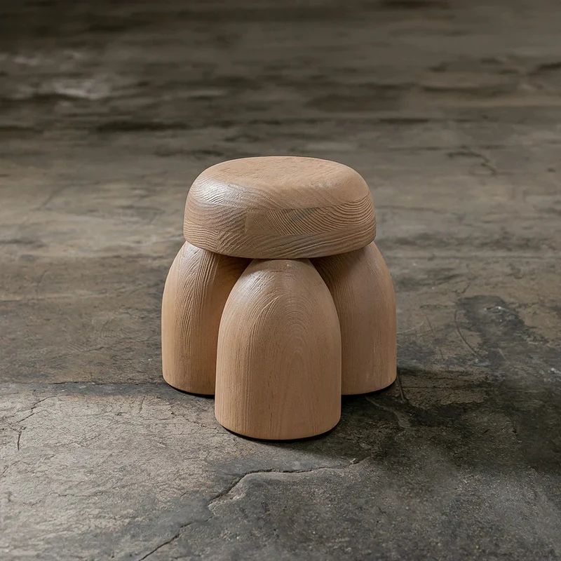 ELEMENTOS Set of Stools, Sandblasted Pine with Black Finish by Daniel Couttolenc