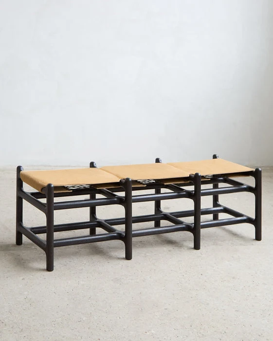 Lyndoe Bench in Solid Wood and Leather
