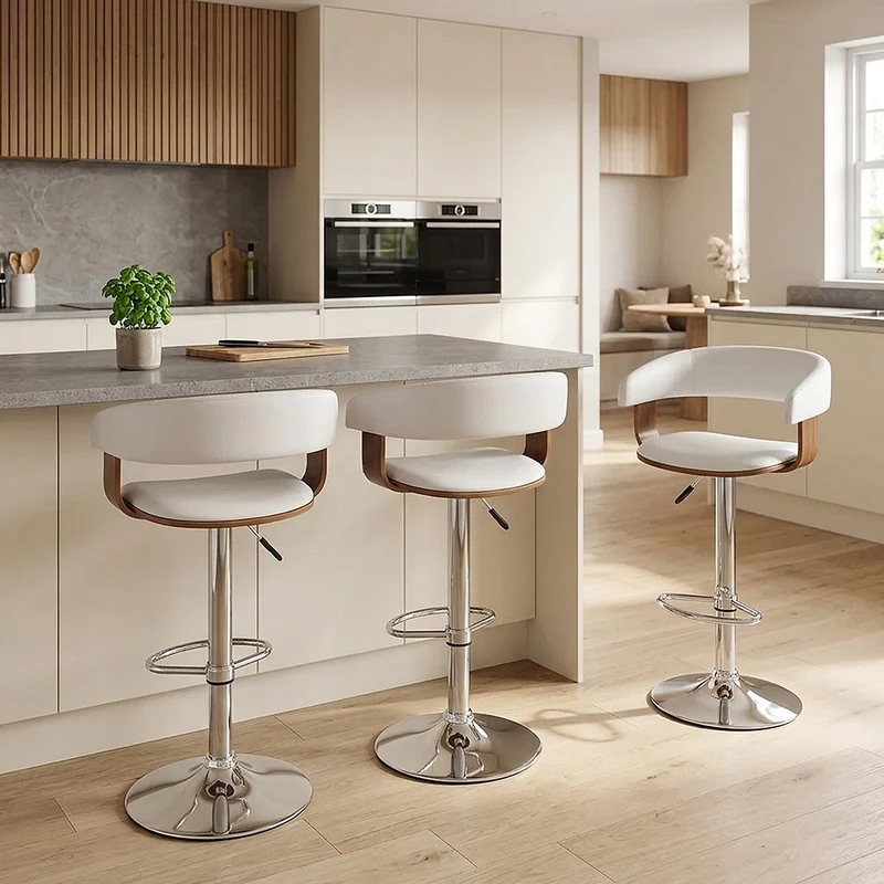 Chaise de Bar Bois Chrome - Orlando Blanc