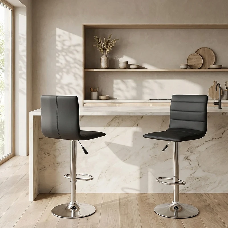 Chaise de Bar Cuir Chrome - Fabio Noir