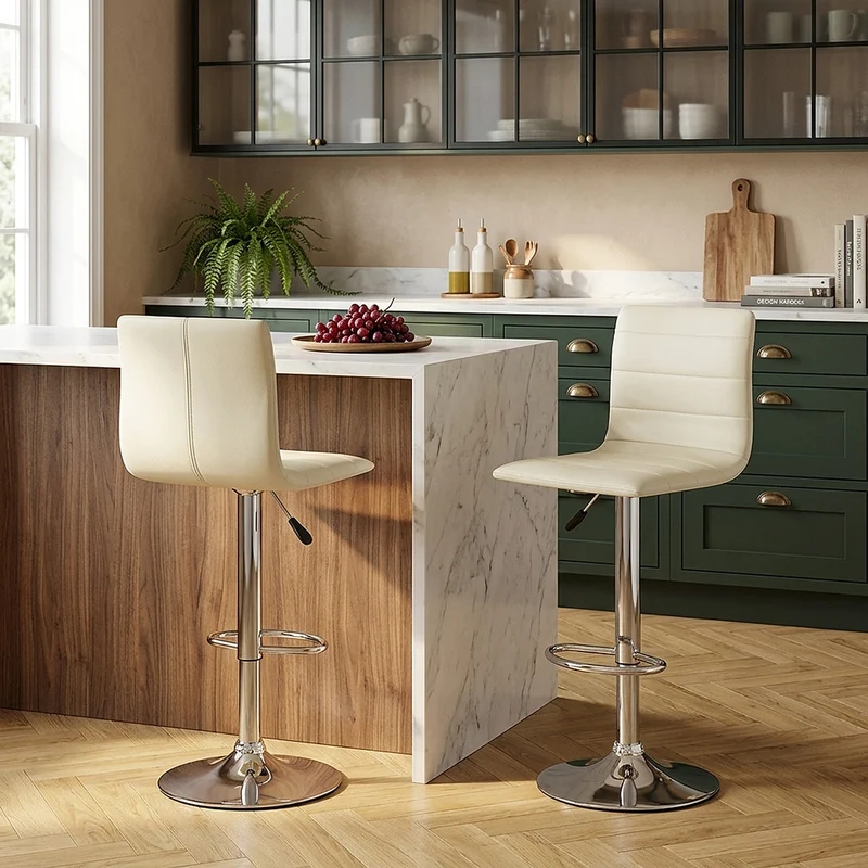 Chaise de Bar Cuir Chrome - Fabio Crème