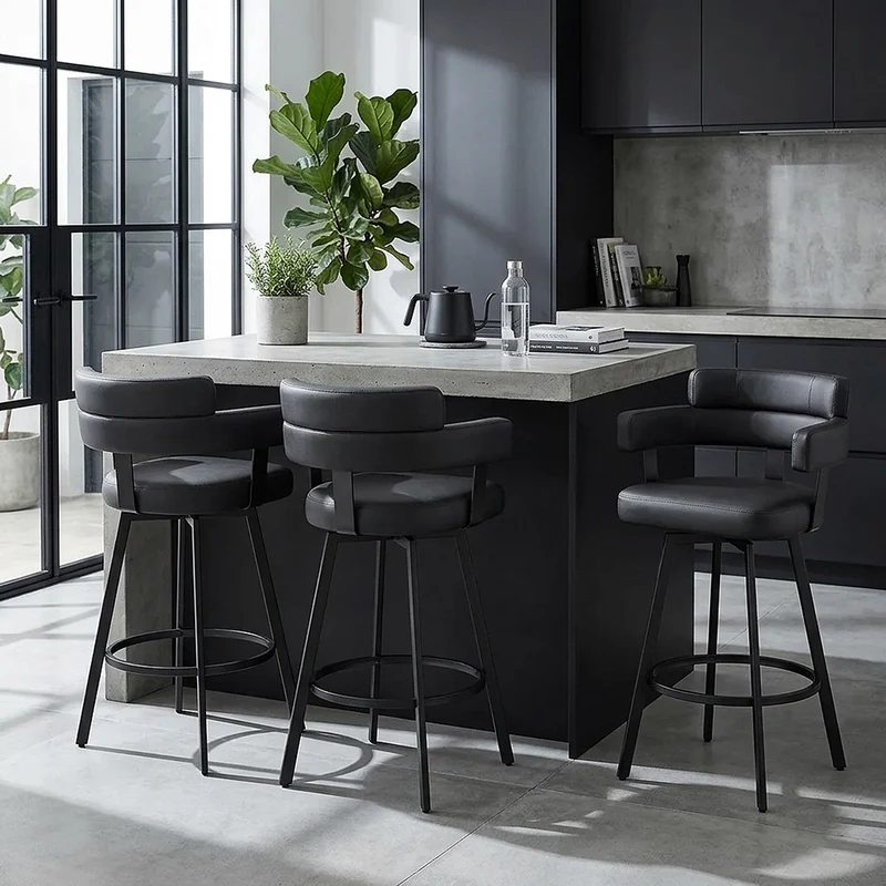 Tabouret Faux Cuir - Enzo Noir