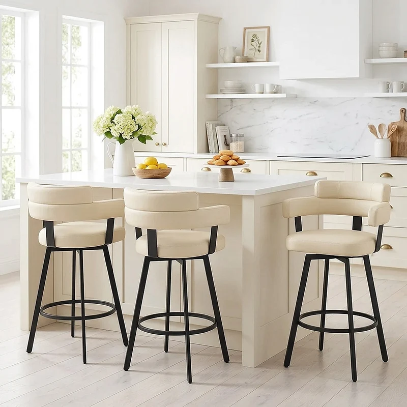 Tabouret Faux Cuir - Enzo Crème