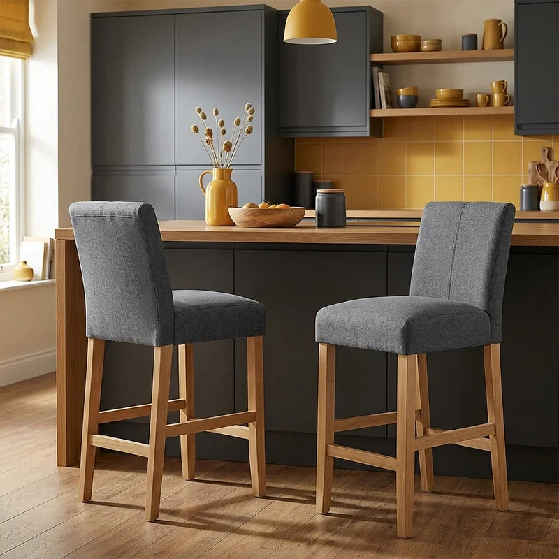 Tabouret de Bar Tissu Bois - Cornell Gris