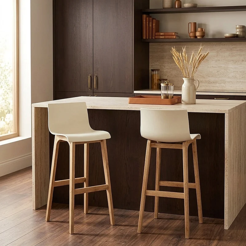 Tabouret de Bar Résine Bois - Drift ABS Crème