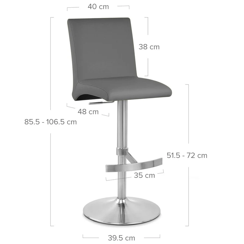Chaise de Bar Faux Cuir Chrome Brossé - Deluxe High Back Gris