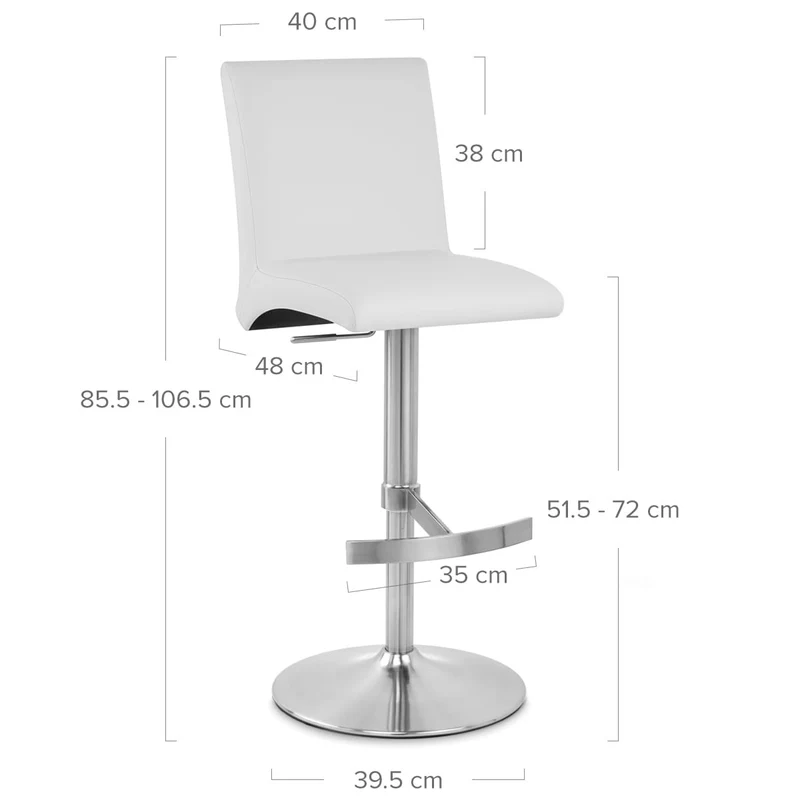 Chaise de Bar Faux Cuir Chrome Brossé - Deluxe High Back Blanc